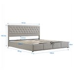 Cotton-Linen Upholstered Bed 160x200cm with Storage, Light Grey