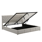 Cotton-Linen Upholstered Bed 160x200cm with Storage, Light Grey