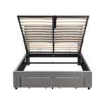Upholstered Double Bed 140x190cm Hydraulic Storage 2 Drawers Velvet Grey