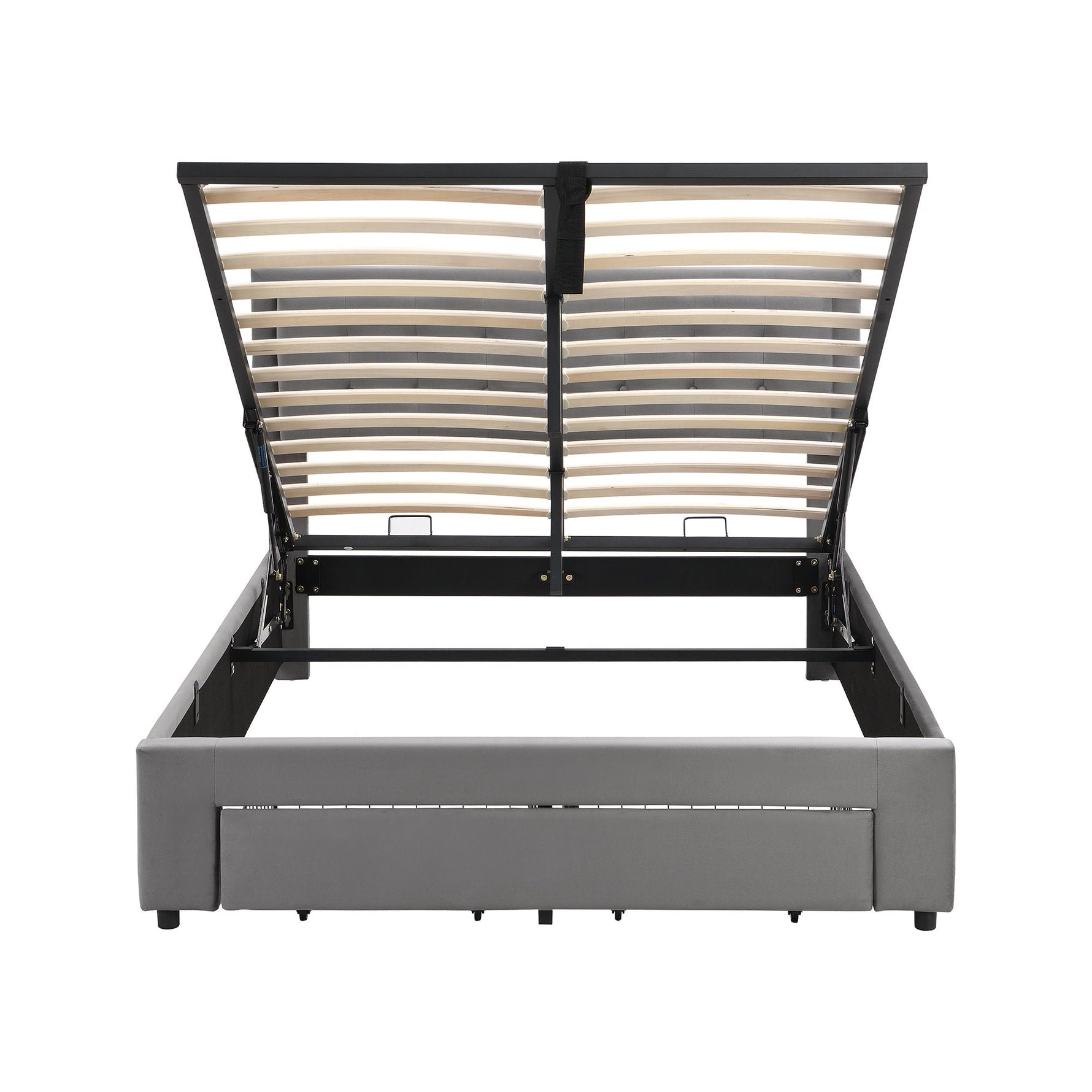 Upholstered Double Bed 140x190cm Hydraulic Storage 2 Drawers Velvet Grey