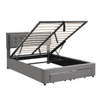 Upholstered Double Bed 140x200cm Storage Box & Drawers Slatted Frame - Velvet Grey