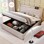Upholstered Double Bed with Storage and USB Charging, 180x200cm, Grey Linen