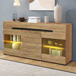 LED Sideboard Cabinet with 3 Doors and 3 Drawers, Oak