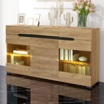 LED Sideboard Cabinet with 3 Doors and 3 Drawers, Oak