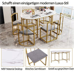 Six-Chair Dining Table Set, Modern Combination, White & Gold-Colored Iron