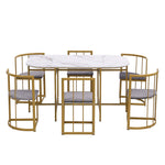 Six-Chair Dining Table Set, Modern Combination, White & Gold-Colored Iron
