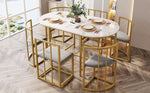 Six-Chair Dining Table Set, Modern Combination, White & Gold-Colored Iron