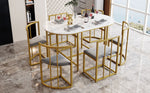 Six-Chair Dining Table Set, Modern Combination, White & Gold-Colored Iron