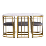 Six-Chair Dining Table Set, Modern Combination, White & Gold-Colored Iron