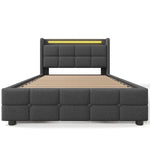 Upholstered Bed, USB Charging LED Headboard Storage, Gray