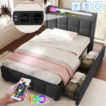 Upholstered Bed, USB Charging LED Headboard Storage, Gray