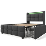 Upholstered Bed with USB, LED & Storage Drawers, Gray