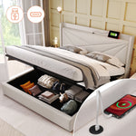 Upholstered Bed, Double with USB C Headboard, Storage, Linen