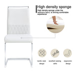 Modern Dining Chairs Set of 2, High-Backed Upholstered Side Chairs with Horizontal Stripe Backrest, White PU Leather & Linen