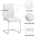 Dining Chairs Set of 6 Upholstered High-Back PU Leather Linen White