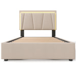 Upholstered Bed, LED, 2-Drawer, Height-Adjustable, Single 90x200cm, Beige Linen