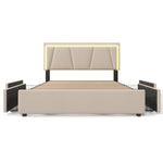 Upholstered Bed with LED Lighting, 4 Drawers and Height-Adjustable Headboard, 160x200cm, Beige Velvet