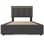 Upholstered Bed, LED Lighting, 2 Drawers, Adjustable Headboard, Storage, Wood, Garu