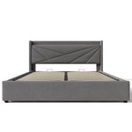 Upholstered Double Bed, Storage with USB-C Headboard, Linen