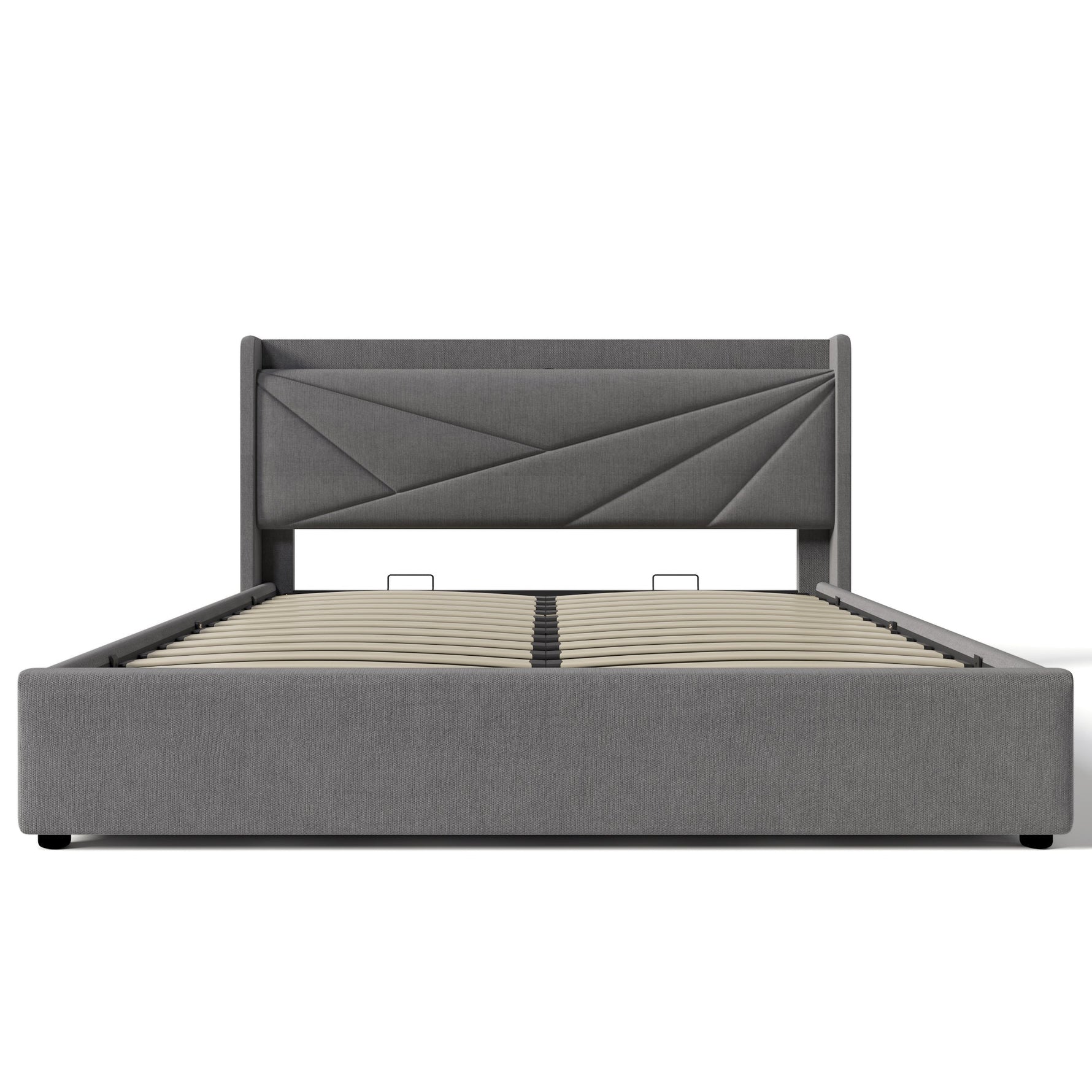 Upholstered Double Bed, Storage with USB-C Headboard, Linen
