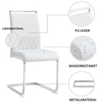 Dining Chairs Set of 6 Upholstered High-Back PU Leather Linen White