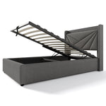Upholstered Bed, Single Storage with USB Type C Headboard, Linen