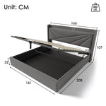 Upholstered Double Bed, Storage with USB-C Headboard, Linen