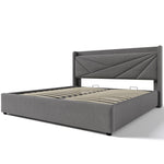 Upholstered Bed Storage USB Type C Headboard 180x200 Slatted Base, Linen Material