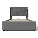 Upholstered Bed, Single Storage with USB Type C Headboard, Linen