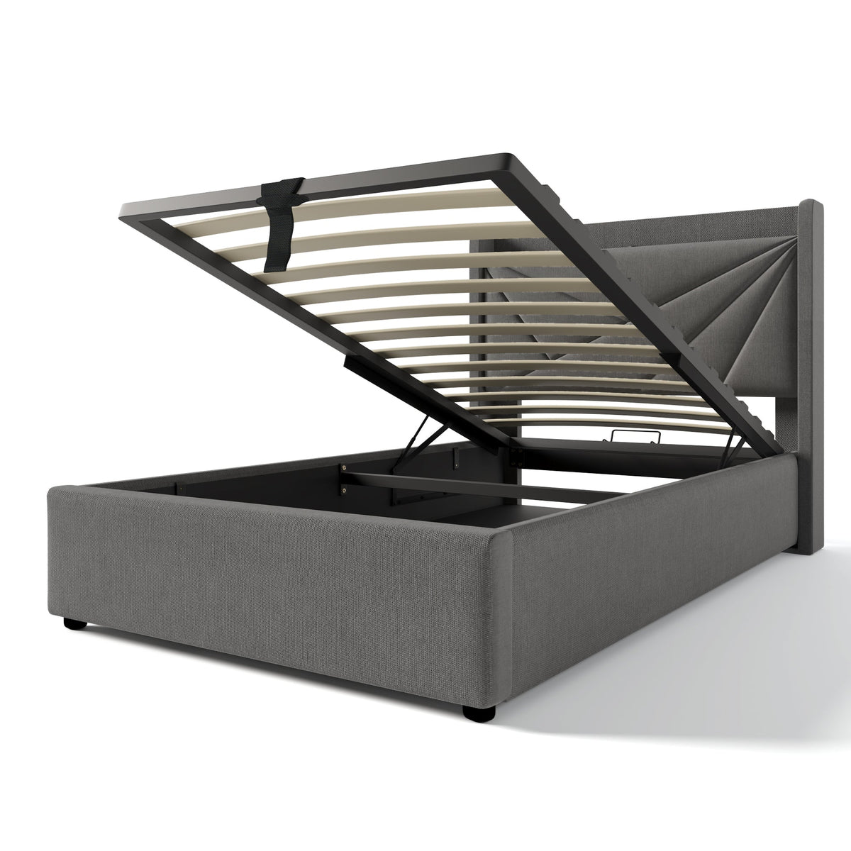 Upholstered Bed, Single Storage with USB Type C Headboard, Linen