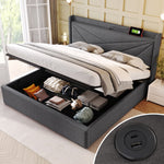 Upholstered Bed, Double with Storage & USB Type-C Headboard, 140x200 Linen