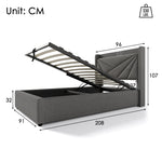 Upholstered Bed, Single Storage with USB Type C Headboard, Linen