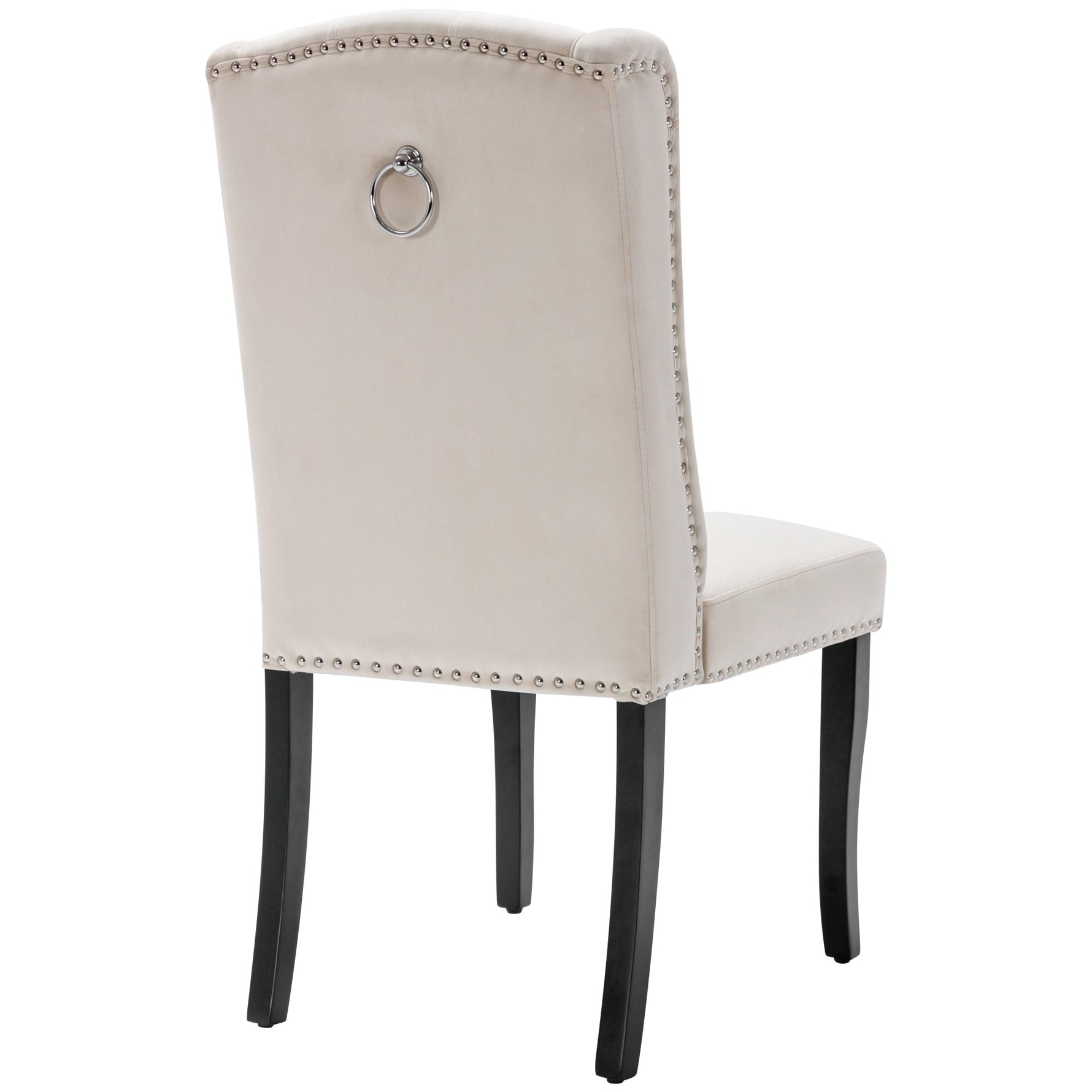 Velvet Dining Chairs Set of 2 Knocker Trim Oak Legs - Beige