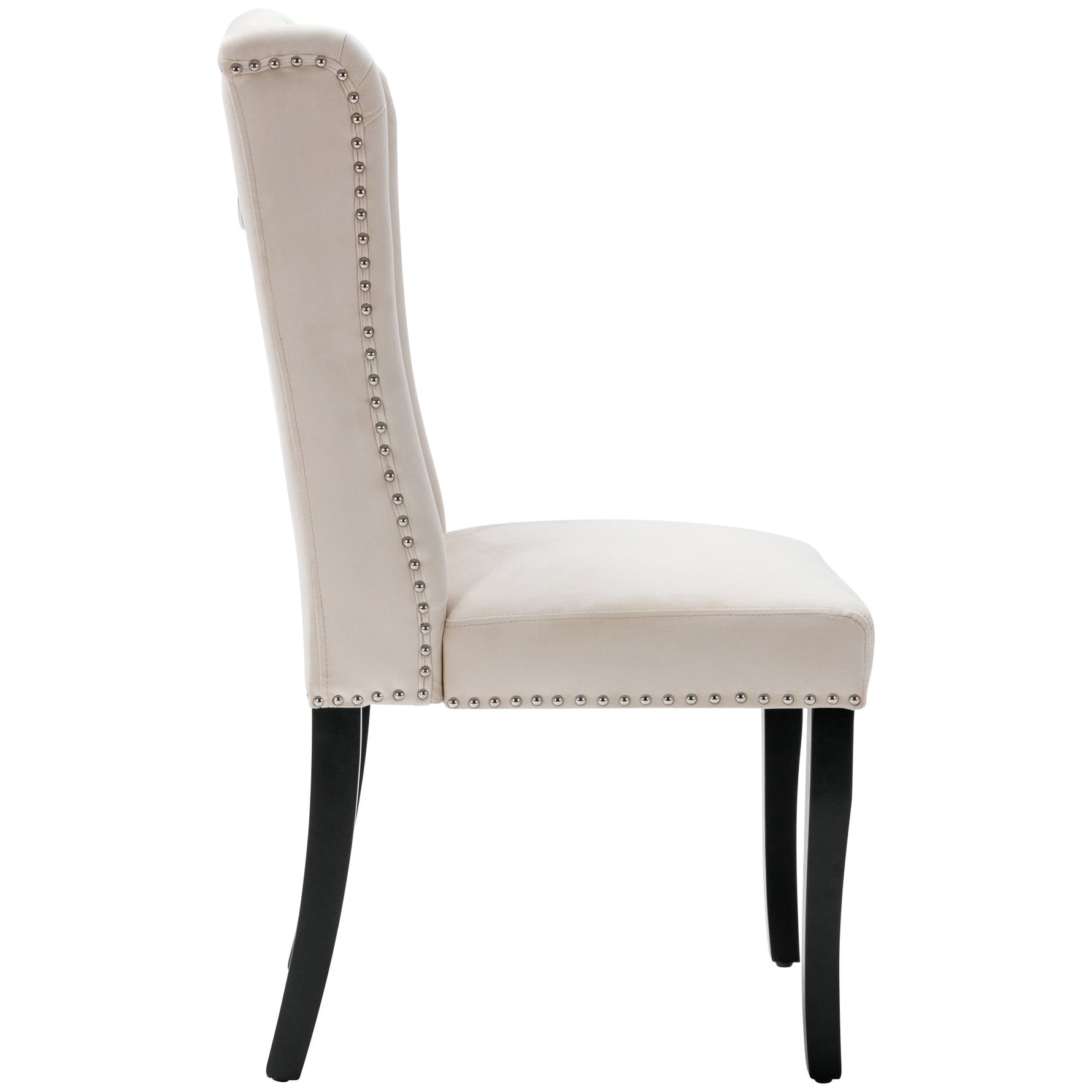 Velvet Dining Chairs Set of 2 Knocker Trim Oak Legs - Beige
