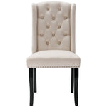 Velvet Dining Chairs Set of 2 Knocker Trim Oak Legs - Beige