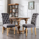 Velvet Dining Chairs Set of 4 with Oak Legs, Button Back and Chrome Knocker, Grey Velvet