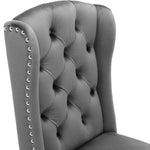 Velvet Dining Chairs Set of 6 | Oak Legs Chrome Knocker Nailhead Trim - Grey