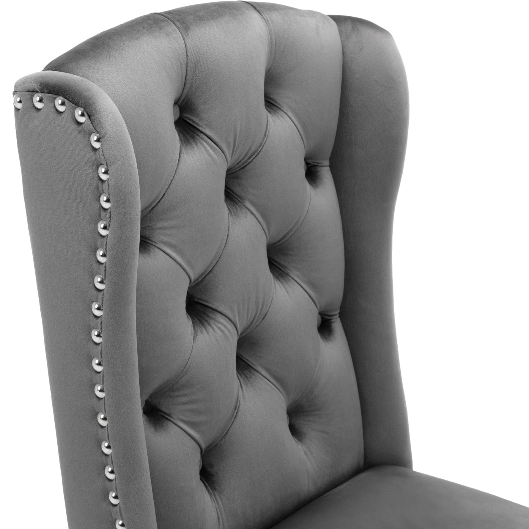 Velvet Dining Chairs Set of 2 Oak Legs Nailhead Trim - Grey