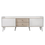 TV Cabinet, Two Drawers, Sliding Doors, White and Natural Wood