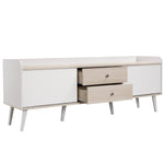 TV Cabinet, Two Drawers, Sliding Doors, White and Natural Wood