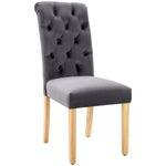 Velvet Dining Chairs Set of 4 with Oak Legs, Button Back and Chrome Knocker, Grey Velvet