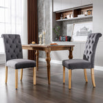 Velvet Dining Chairs Set of 4 with Oak Legs, Button Back and Chrome Knocker, Grey Velvet