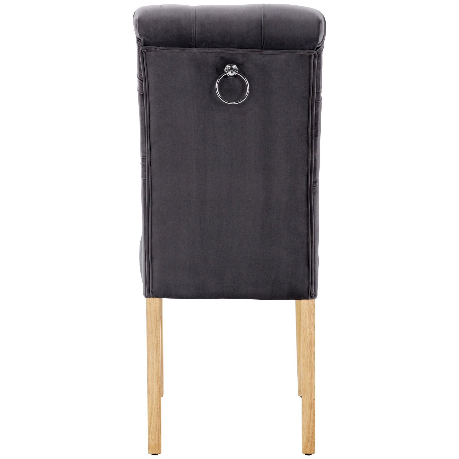 Velvet Dining Chairs Set of 2 Oak Legs Chrome Knockers Grey