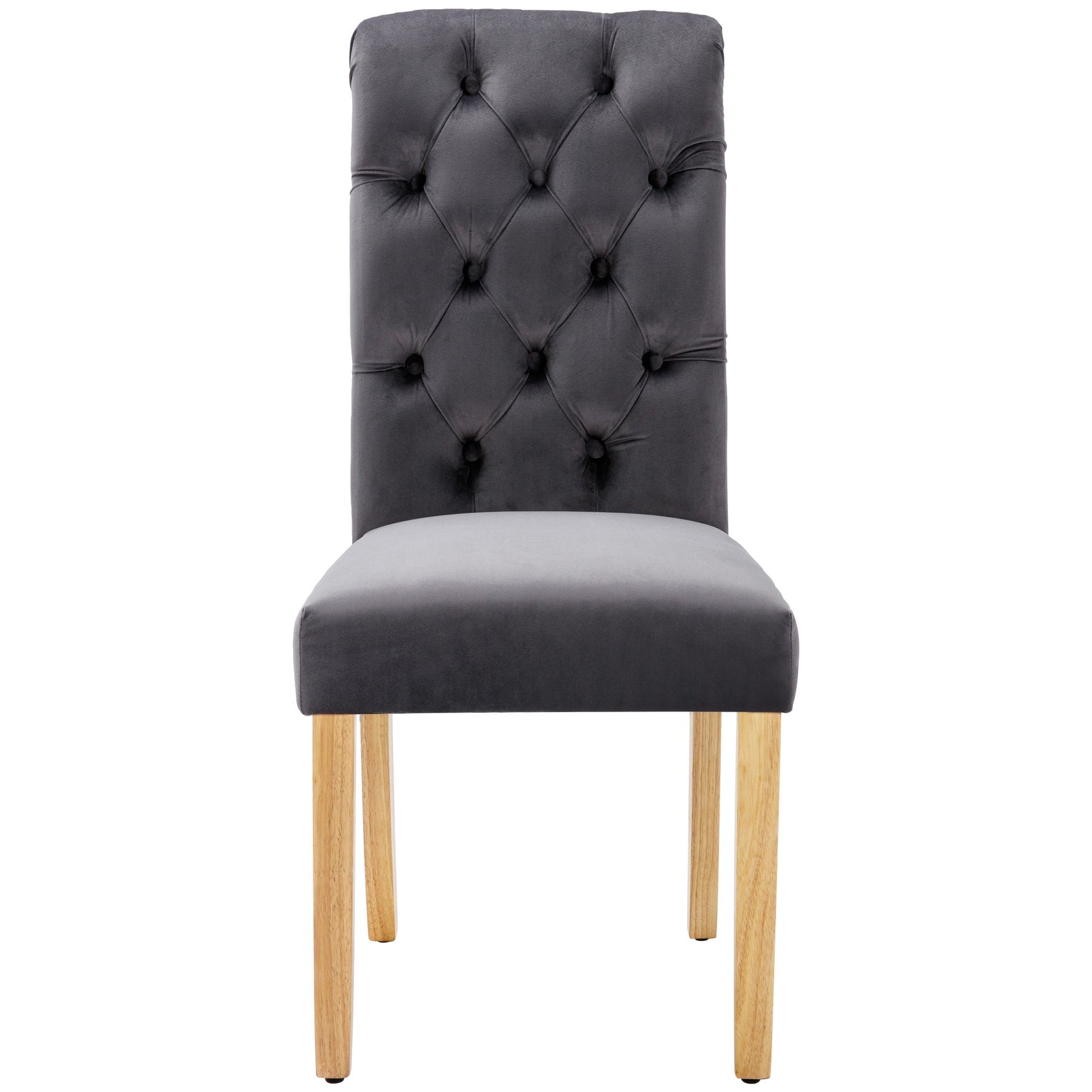 Velvet Dining Chairs Set of 4 with Oak Legs, Button Back and Chrome Knocker, Grey Velvet