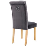 Velvet Dining Chairs Set of 4 with Oak Legs, Button Back and Chrome Knocker, Grey Velvet