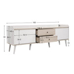 TV Cabinet, Two Drawers, Sliding Doors, White and Natural Wood