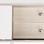TV Cabinet, Two Drawers, Sliding Doors, White and Natural Wood