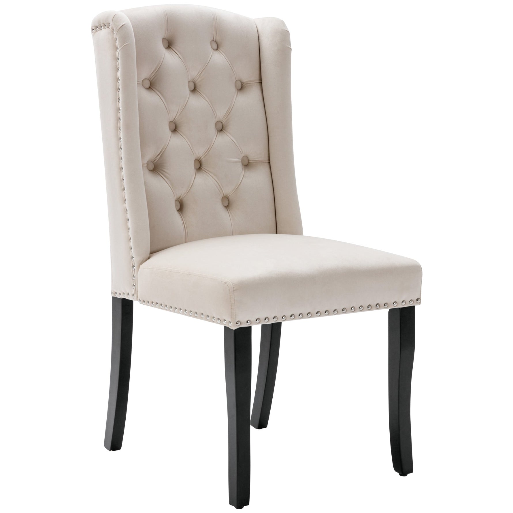 Velvet Dining Chairs Set of 2 Knocker Trim Oak Legs - Beige
