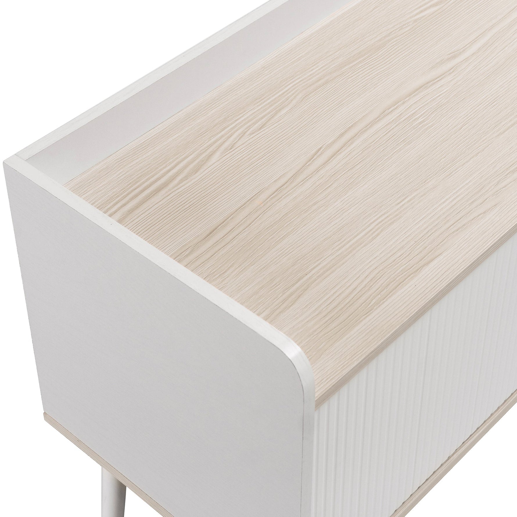TV Cabinet, Two Drawers, Sliding Doors, White and Natural Wood