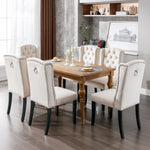 Velvet Dining Chairs Set of 6 with Oak Legs and Chrome Knockers, Beige